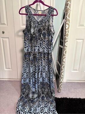 Faded Glory Sleeveless Printed Maxi Dress - Blue, Black, White Size 2x (18/20)